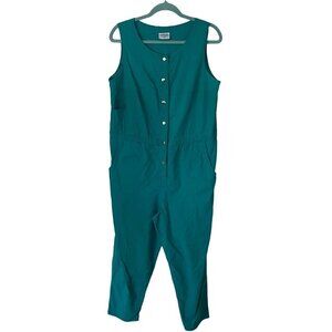 Whispers Vintage Womens Jumpsuit Size Large Green Pure Cotton Sleeveless Casual